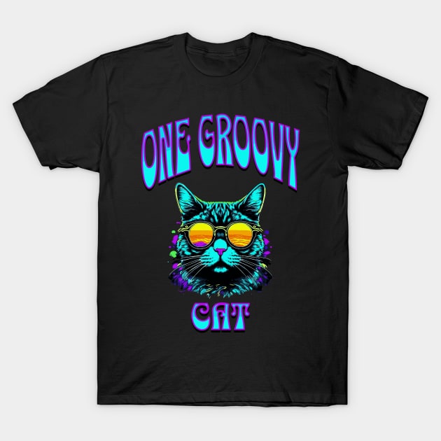 One Groovy Cat - Retro 70s Kitty T-Shirt by 5 Points Designs